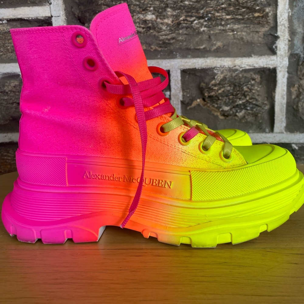 Alexander McQueen Neon Pink and Yellow High-Top Sneakers